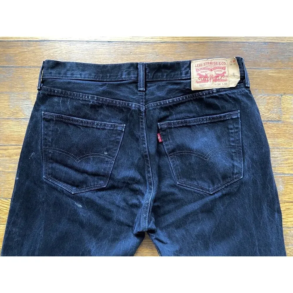 LEVI’S 501 Black Distressed Button-Fly Jeans sz 34 X 36